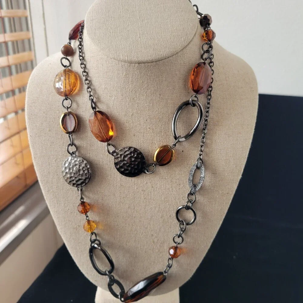 Lia Sophia Root Beer Assorted Beads on Hematite Chain